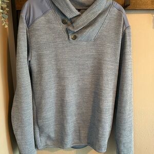 Men's Blue Crewneck Sweater with Button Detail
